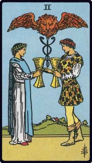 Deux de Coupes - Carte du tarot symbolisant l'union et le partenariat