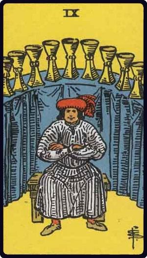 Neuf de Coupes - Carte du tarot représentant la satisfaction émotionnelle