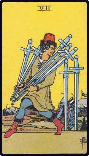 Sept d'Épée - Carte du tarot représentant la stratégie