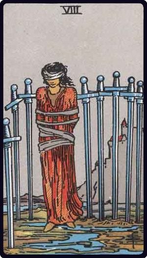 Huit d'Épée - Carte du tarot symbolisant l'emprisonnement mental